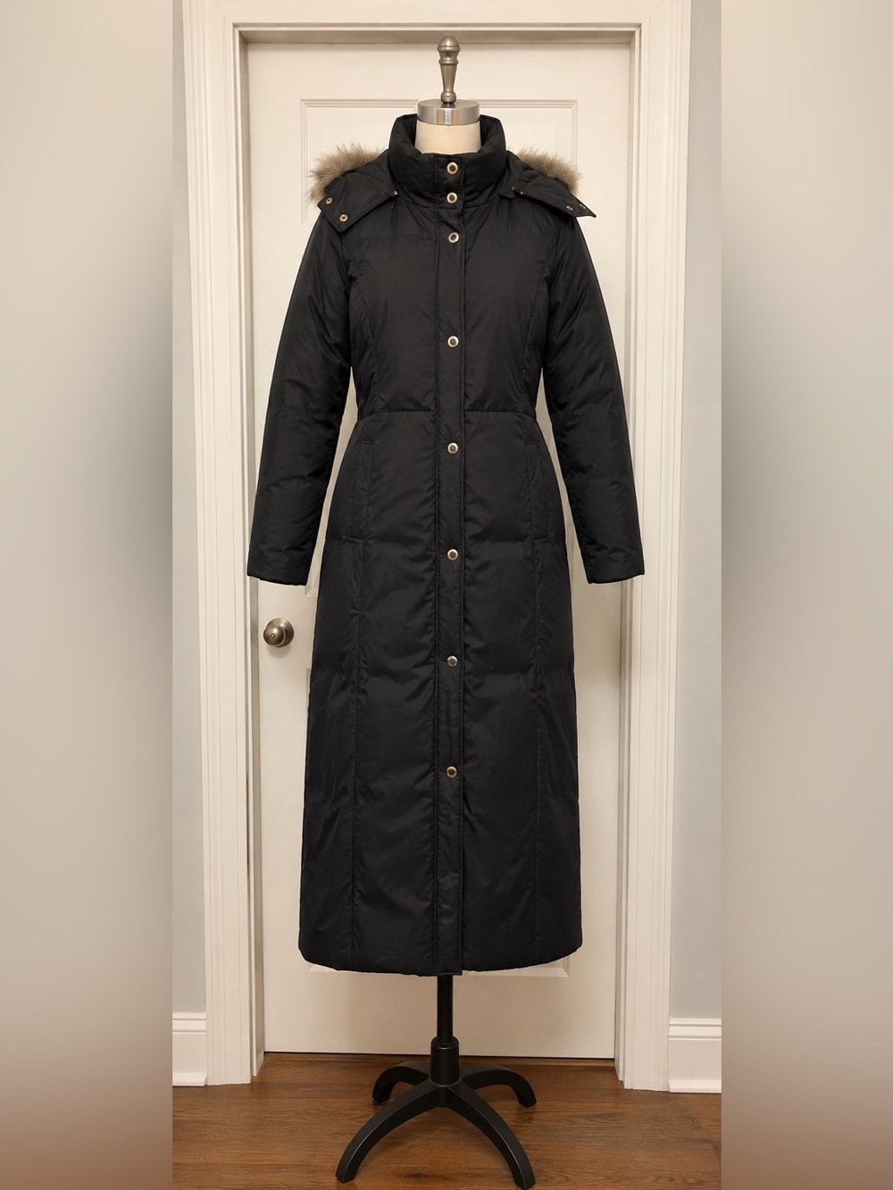 Vintage Michael Kors Black Maxi Down Puffer Coat Real Fox Fur Hood Size S
